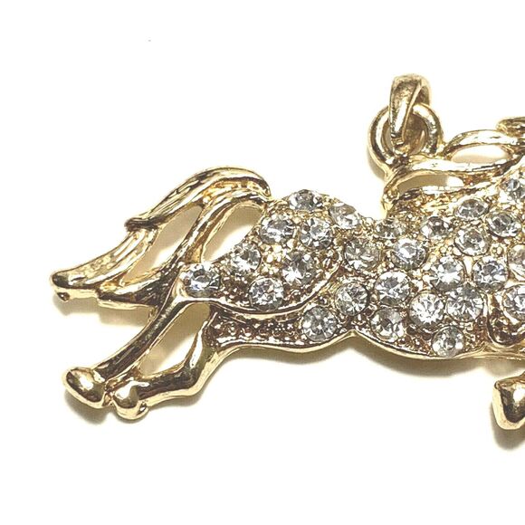 Unicorn Pendant Necklace Rhinestone Gold Tone 1-3/4" Pave Crystal 15" GF Chain - Picture 5 of 11